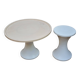 Stamped cream and white coffee table and stool, 1970s