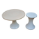 Stamped cream and white coffee table and stool, 1970s
