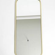 Large heavy long Mid Century brass wall mirror by Münchner Zierspiegel