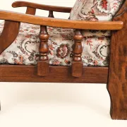Pair of vintage 70s lounge chairs in wood & floral fabric