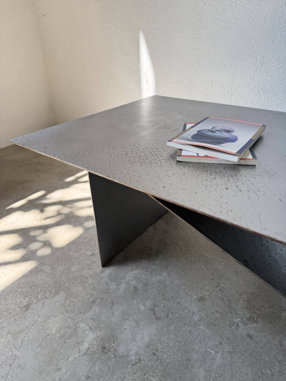 Handcrafted metal coffee table from the 1970s