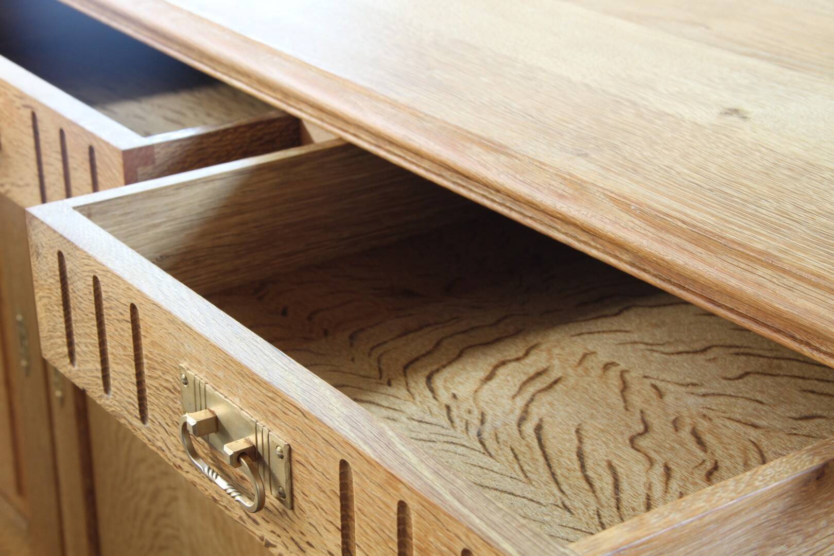 Vintage 1970 Danish Brutalist Light Oak Sideboard, Style of Henning Kjærnulf