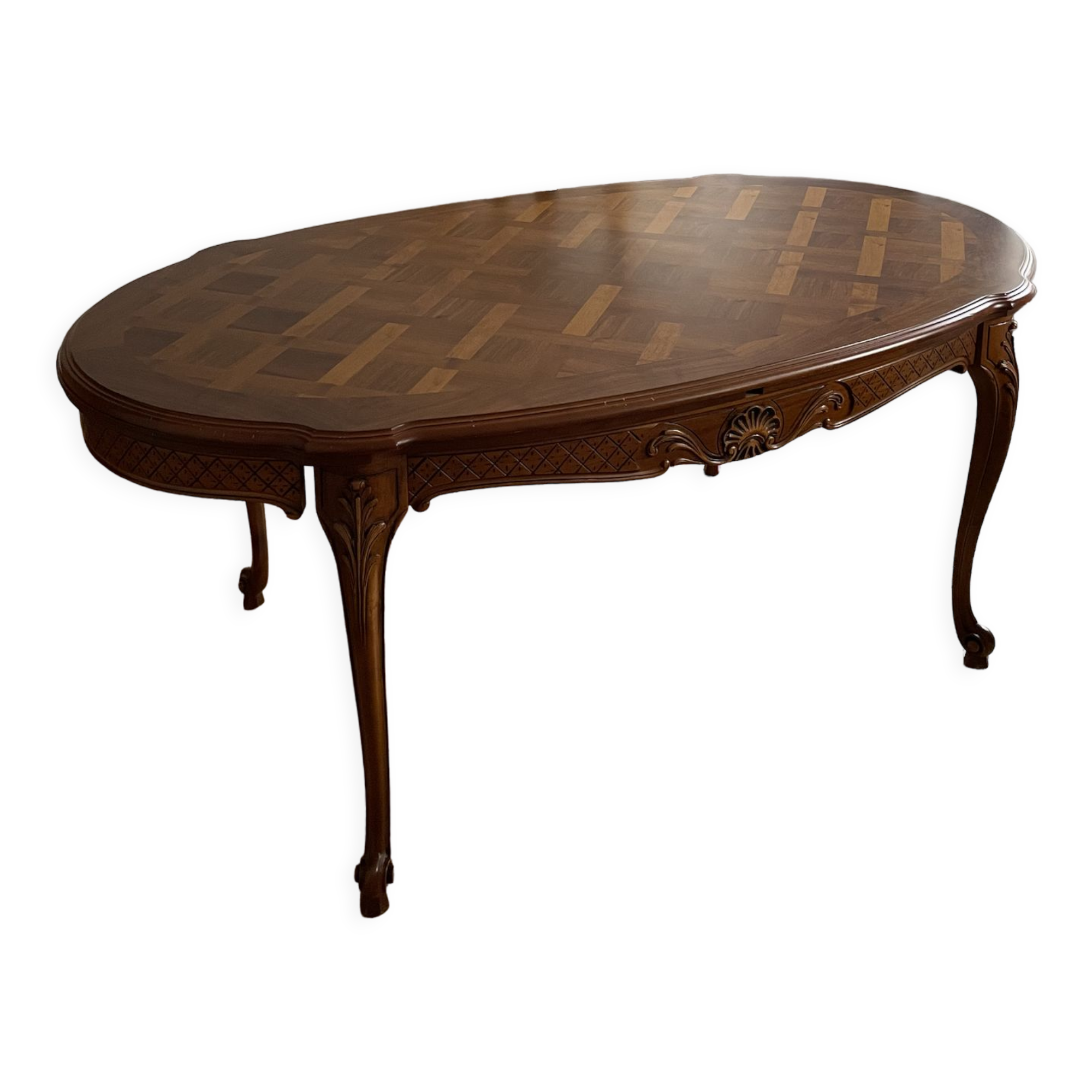 Louis XV style extendable oval wooden dining table