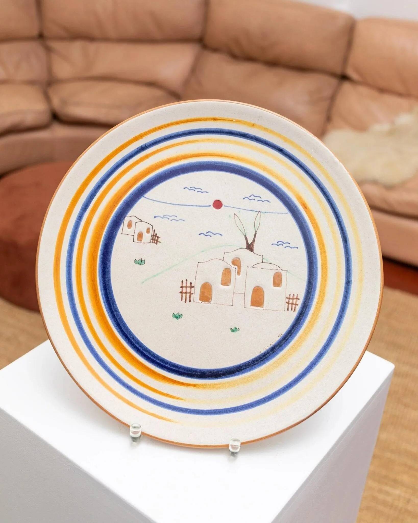 Cream Ceramic Wall Plate from Italy 1980s Studio Ceramics – Hand-Painted, Mid-Century Folk Art