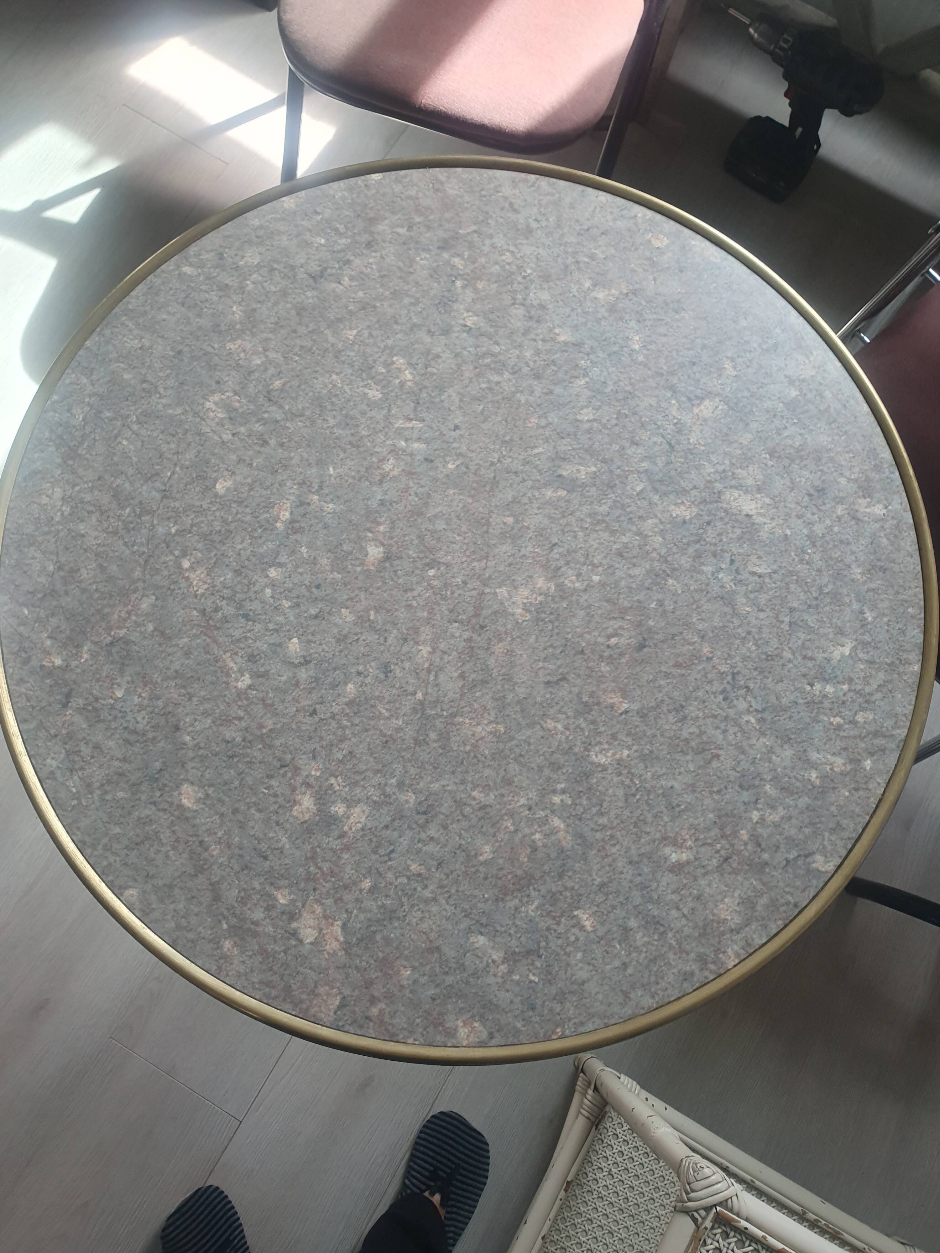 Genuine round bistro table, cast iron legs, brass rim