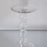 Set of two transparent blown glass candle holders