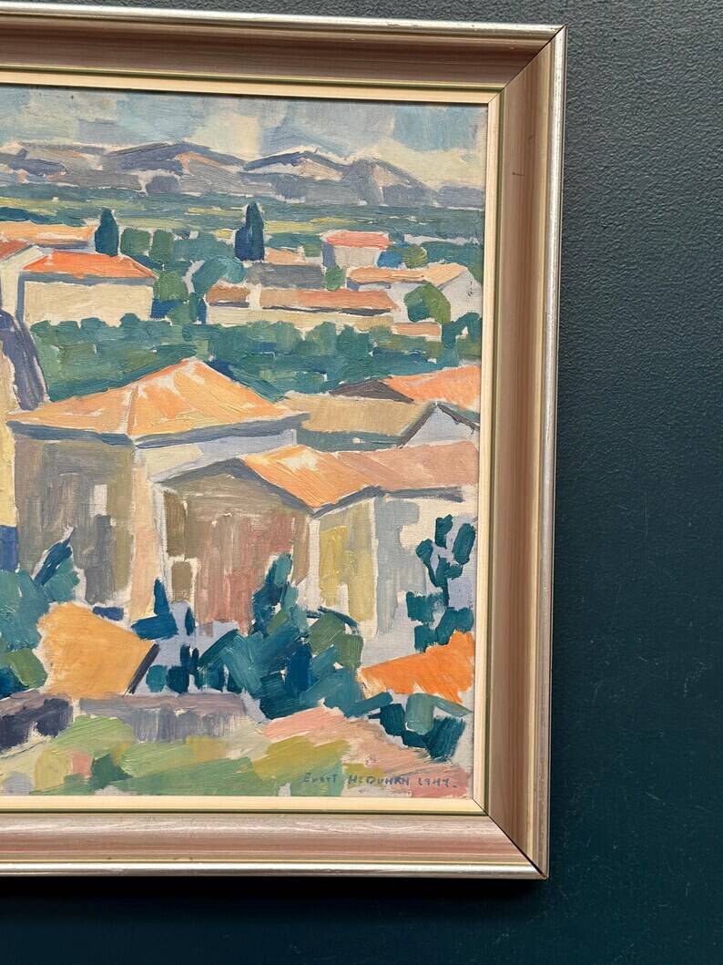 Original Swedish Oil on Canvas – “Bourg St Andeol, France” by Evert H. Duhan – Dated 1947 – Vintage & Framed