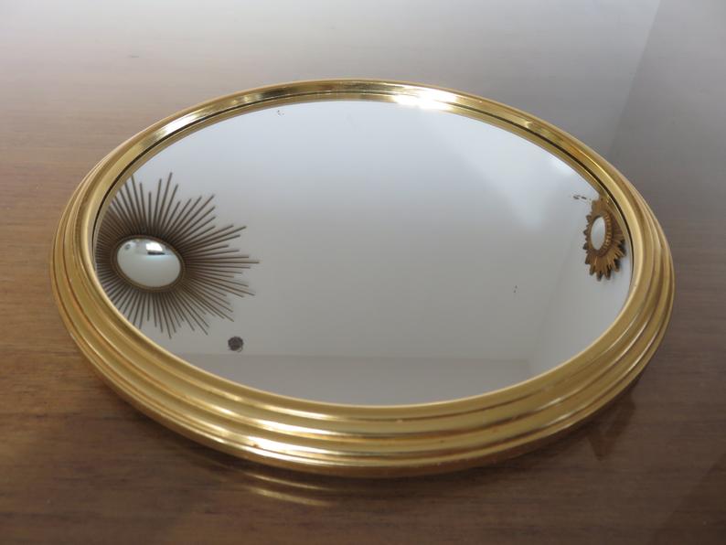Golden 50-60's aluminium round mirror tray