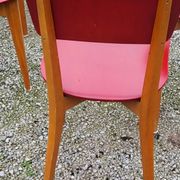 Set of 4 vintage chairs from the 50s in blond beech and red leatherette