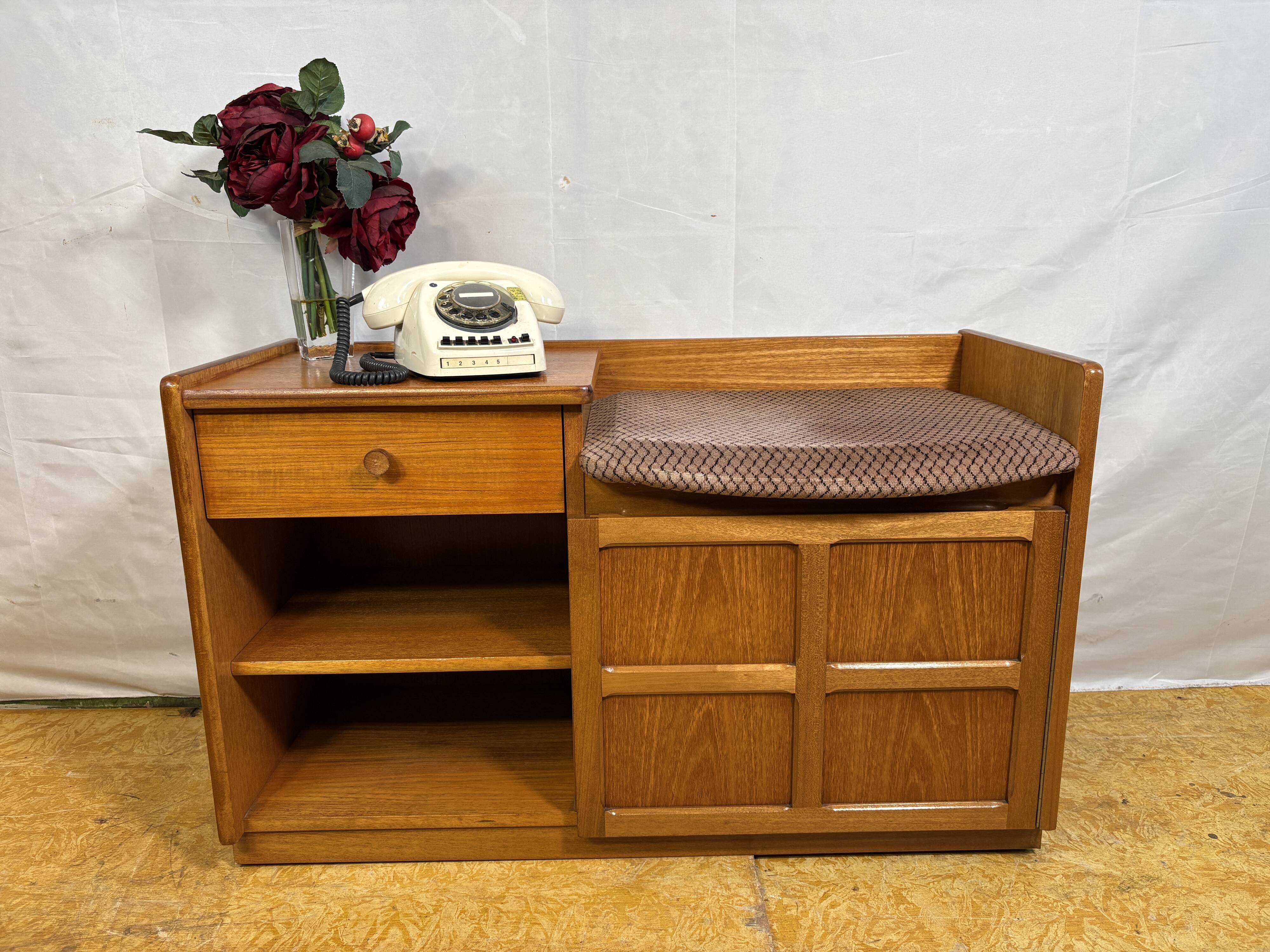 Mid-century retro vintage teak telephone seat by Nathan 1960–1970