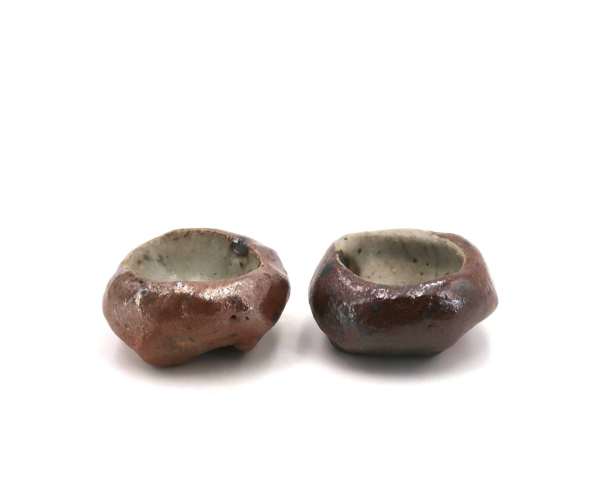 Shaped stoneware salt shakers, free form, 1970s ceramic.