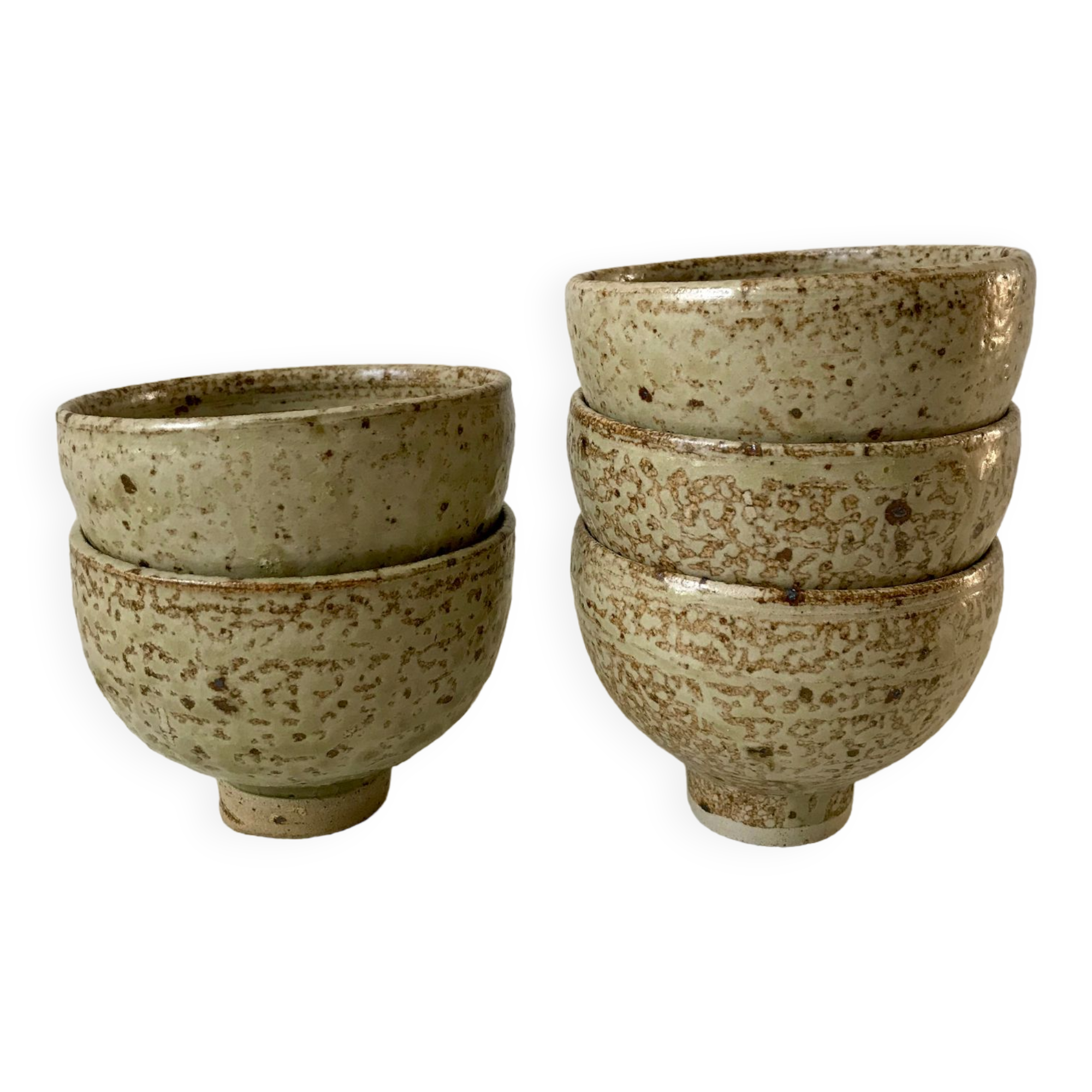 lot de 5 petits bols en céramique / grès émaillé / poterie artisanale années 70