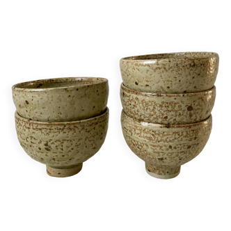 Set of 5 small ceramic bowls / glazed stoneware / artisanal pottery 70s