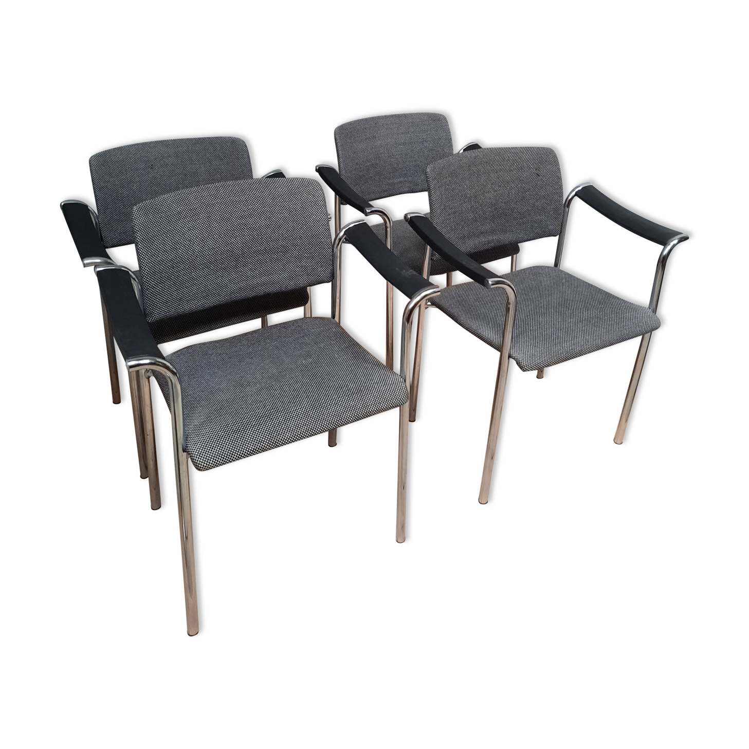 Suite of 4 contemporary armchairs in chrome-plated metal