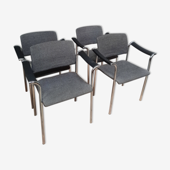 Suite of 4 contemporary armchairs in chrome-plated metal