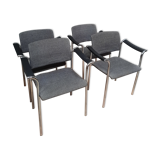 Suite of 4 contemporary armchairs in chrome-plated metal