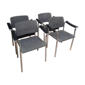 Suite of 4 contemporary armchairs in chrome-plated metal