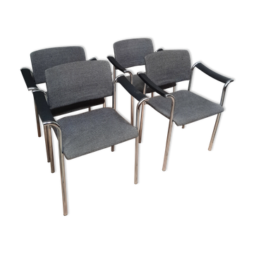 Suite of 4 contemporary armchairs in chrome-plated metal