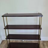 Grande étagère murale en acajou et laiton / années 60