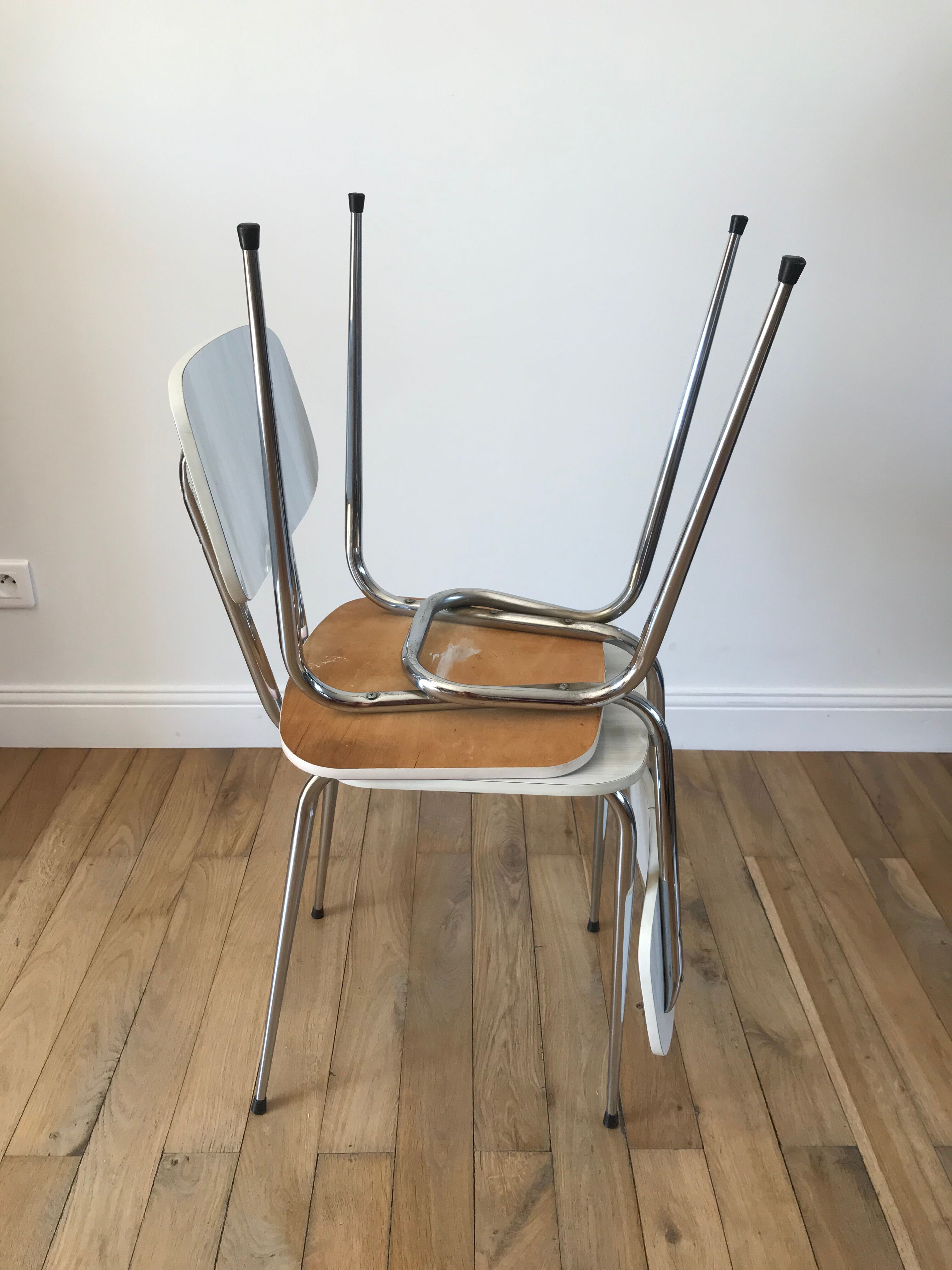 Pair of white Formica chairs 70s