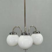 1930s Czech Art Deco Chandelier with Three Opaline Glass Globes