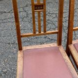 4 art deco dining chairs in solid wood and burgundy leather