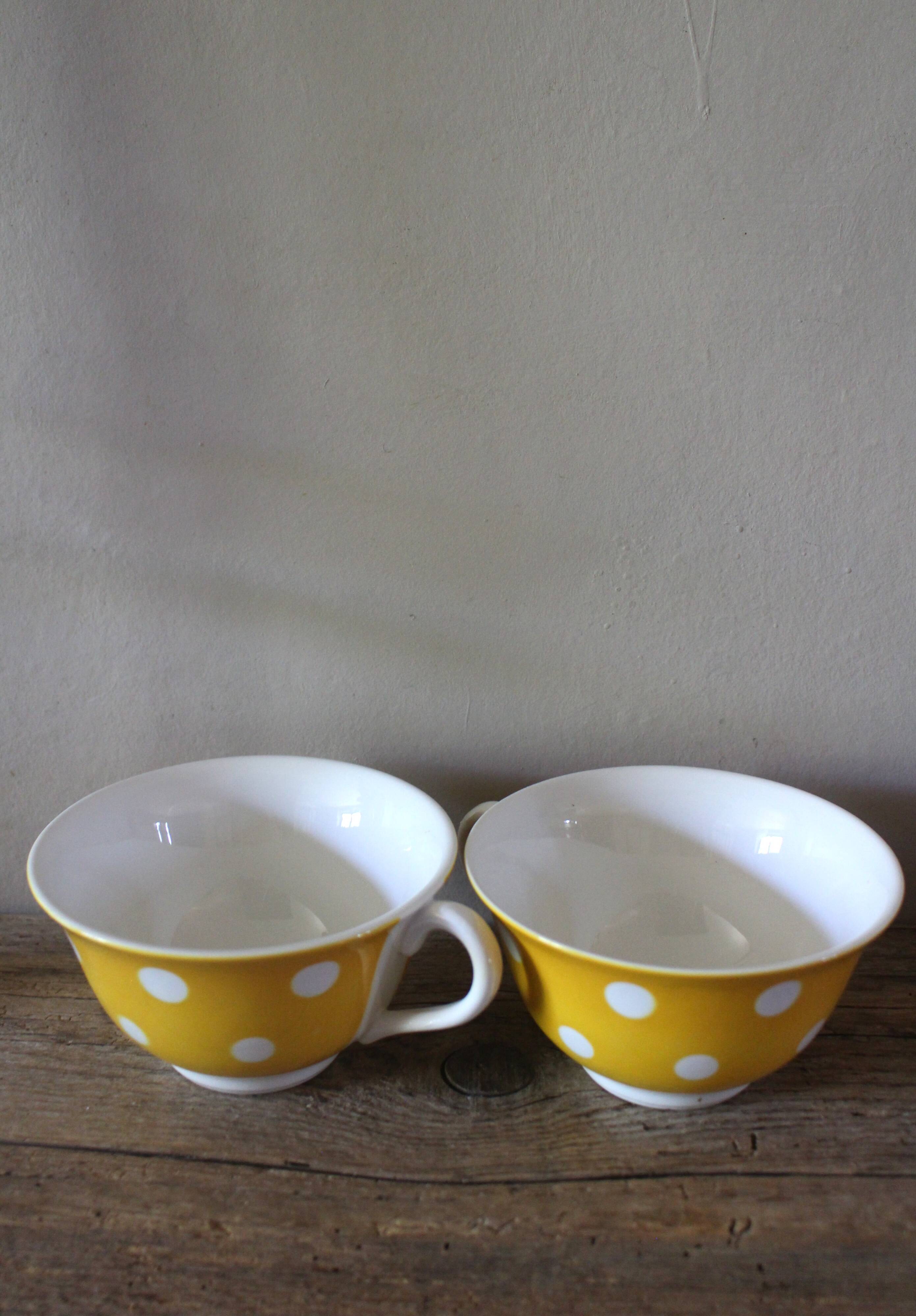 Two Large Yellow Polka Dot Cups Sarreguemines Vintage