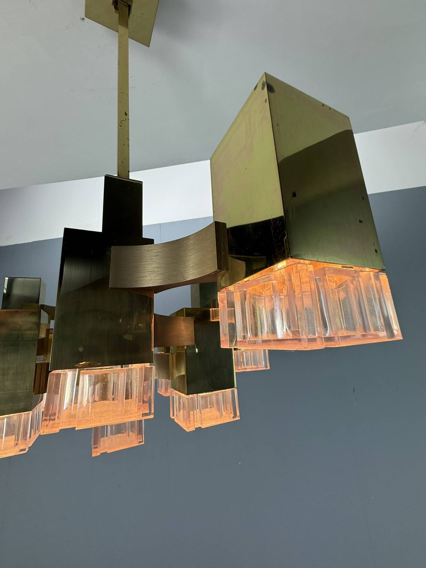 Lustre cubique Sciolari, 17 lumières, Italie des années 1970