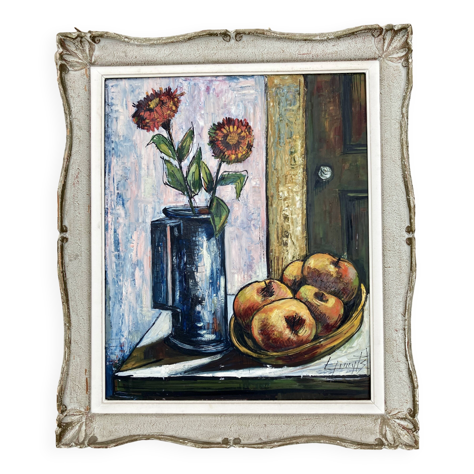 Vintage painting - Still life - apples - French New Realism