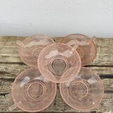 5 art deco cups pink old glass
