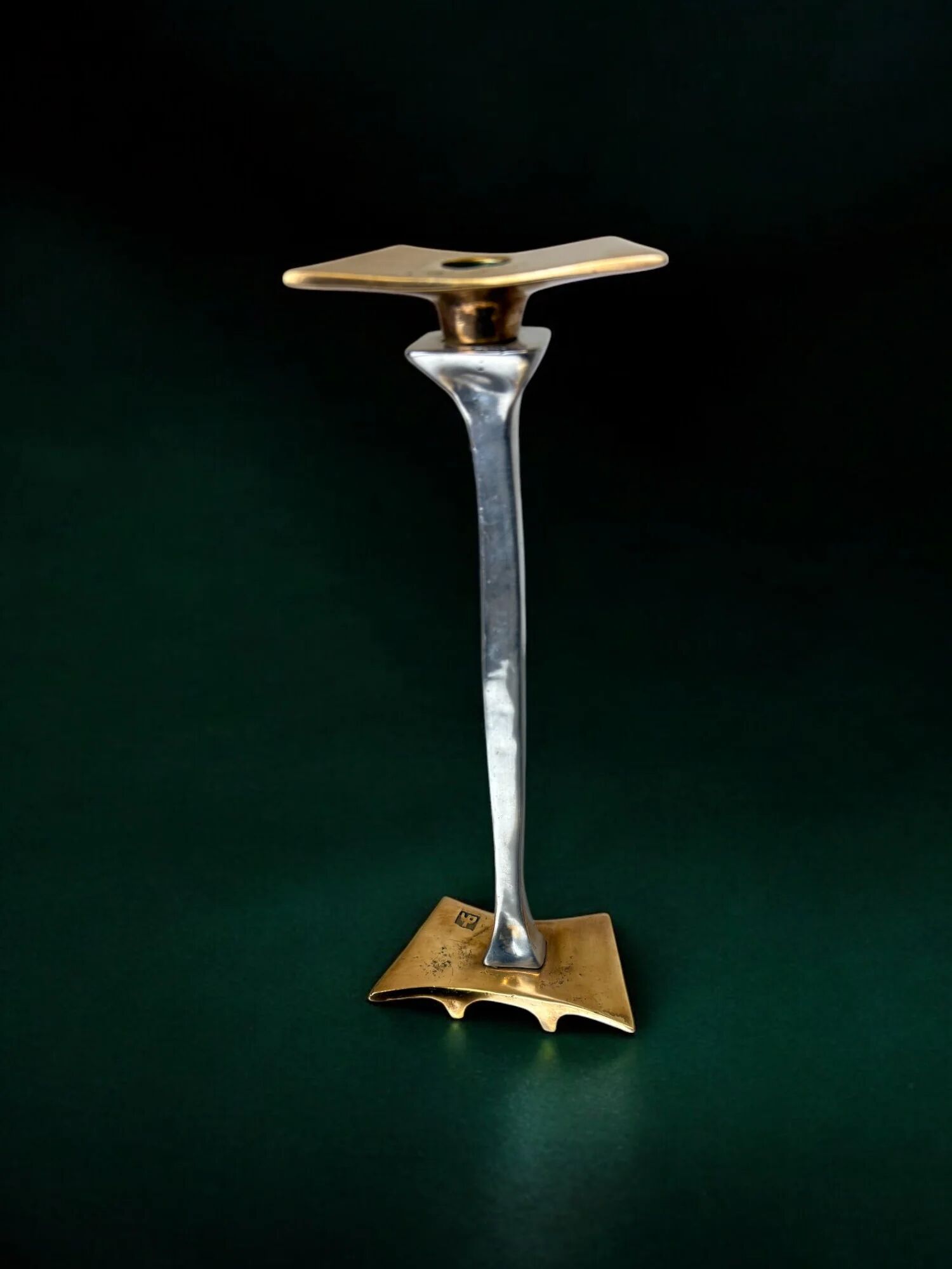 Brutalist candleholder by David Marshall, bronze and aluminium, Spain, 1970s