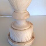 Alabaster lamp and ecru fabric lampshade / vintage 50s-60s