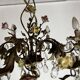 Lustre à décor de Fleurs en Porcelaine et pampilles