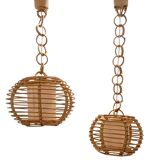 Mid-Century Globe Pendant Lamps, Bamboo & Rattan, c. 1960s
