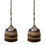 Pair of ceramic glazed and brass pendant lamps, Austria 1970s