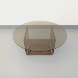 Vintage round coffee table in glass and plexiglass, Space Age style from the 70s.