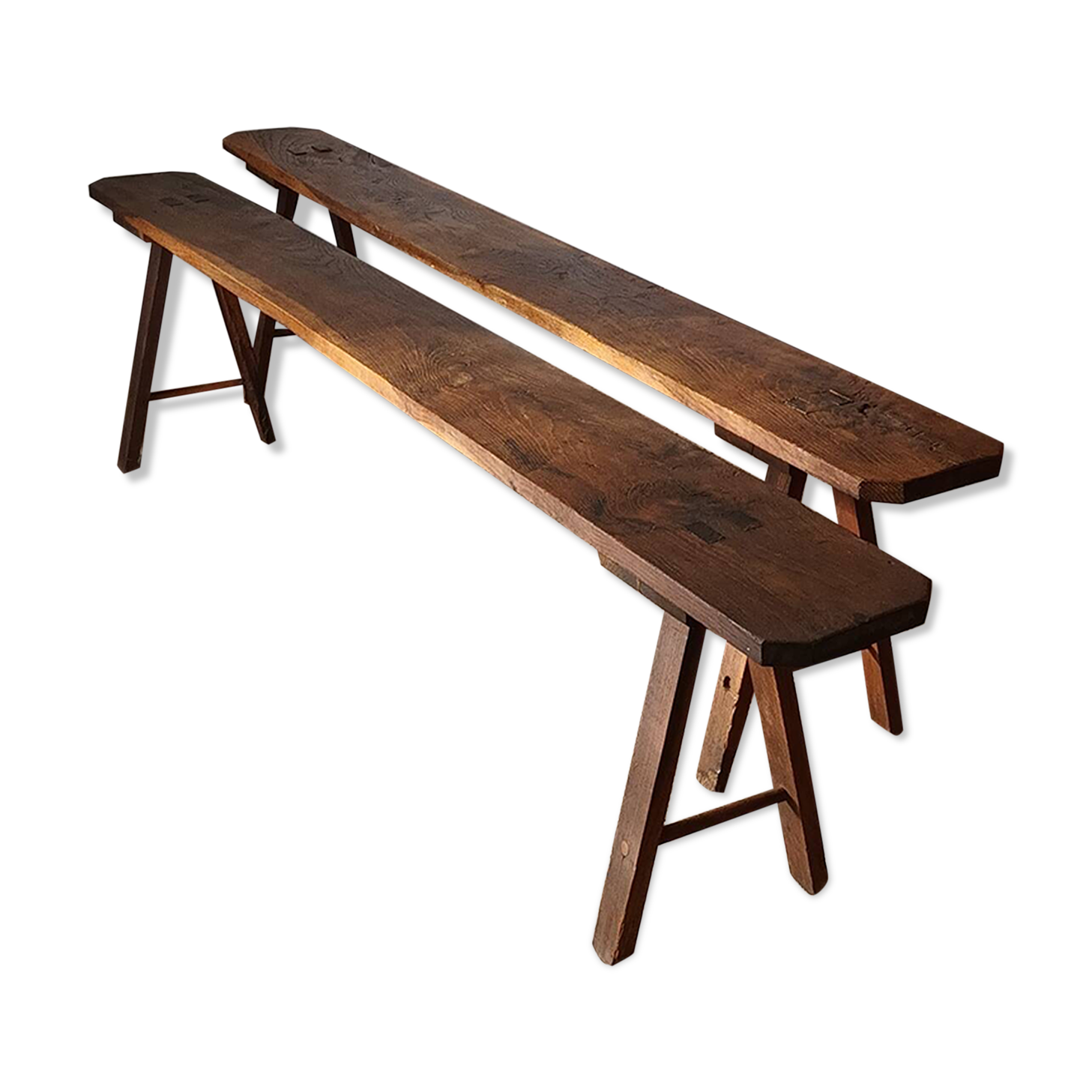 Pair of old oak country benches