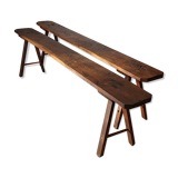 Pair of old oak country benches