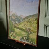 Ancienne huile sur toile encadrée, Vallée du Brunissard - Queyras - Hautes Alpes