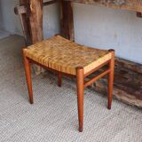 60s stool in teak and braided rush