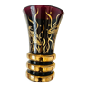 Vase vintage 50/60 verre bordeaux et doré décor carpe koi