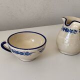 Handcrafted ceramic pitcher and bowl signed – blue decor – vintage tableware
