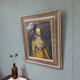 Mid-Century Modern Swedish "Painterly Portrait" Vintage Portrait Oil Painting, Framed