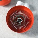 Set of 4 "spring" hanging lamps, orange steel, France, circa 1970