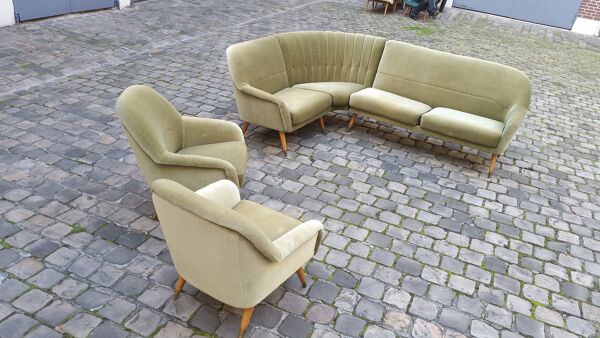 Canapé d'angle modular scandinave danois des années 50 vert tendre glacé