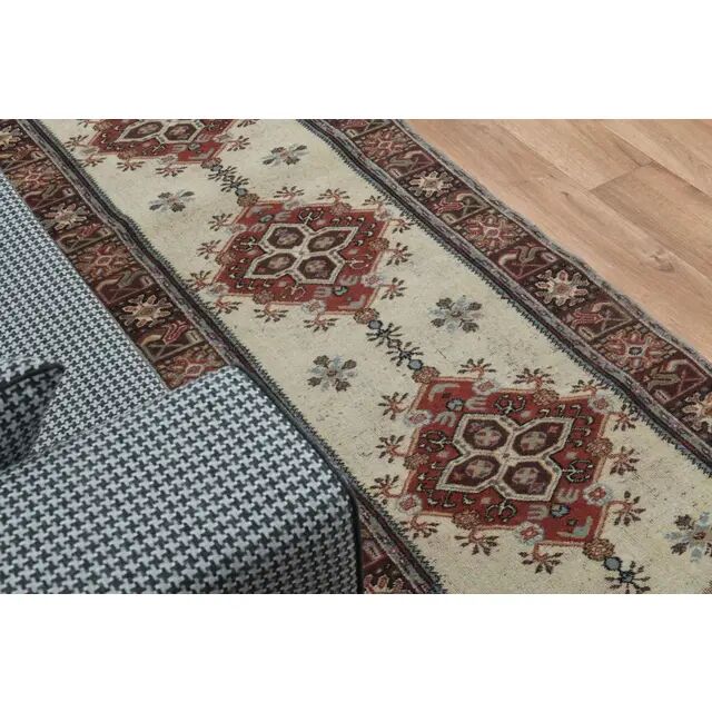 1970s Vintage Turkish Oushak Handmade Wool Cotton Red Runner Rug 78x307