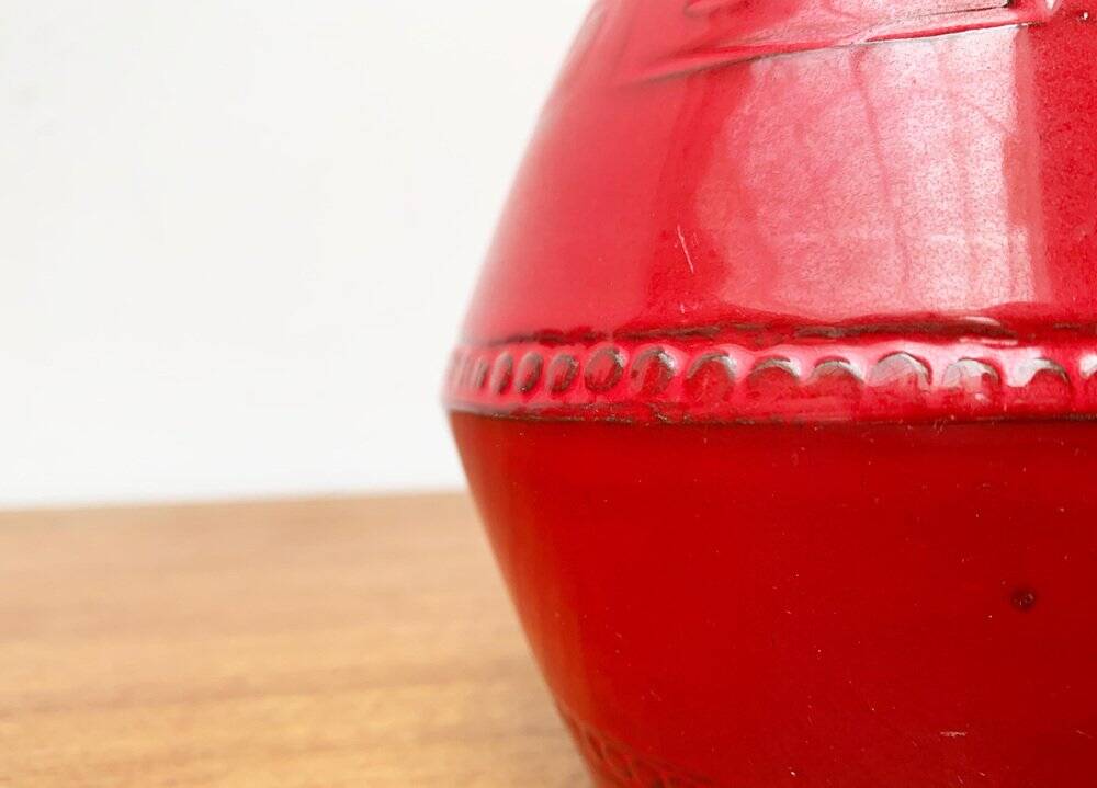Red Italian ceramic vase from the mid-century by Bitossi, 1960s.