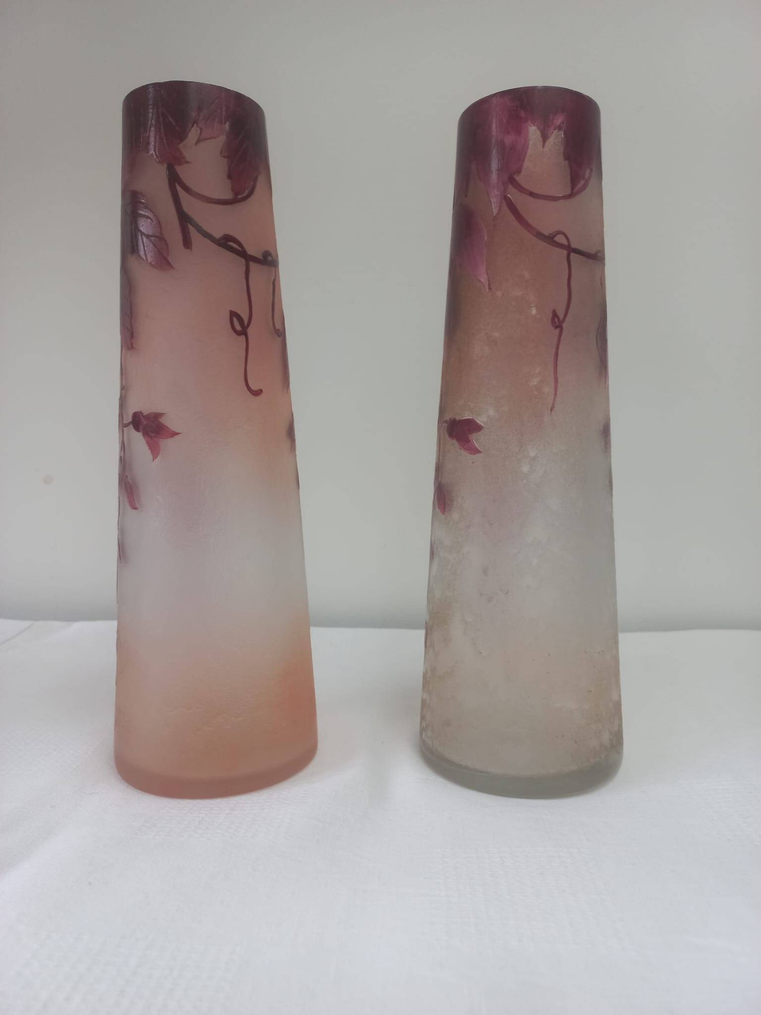 Pair of frosted ruby glass Legras vases