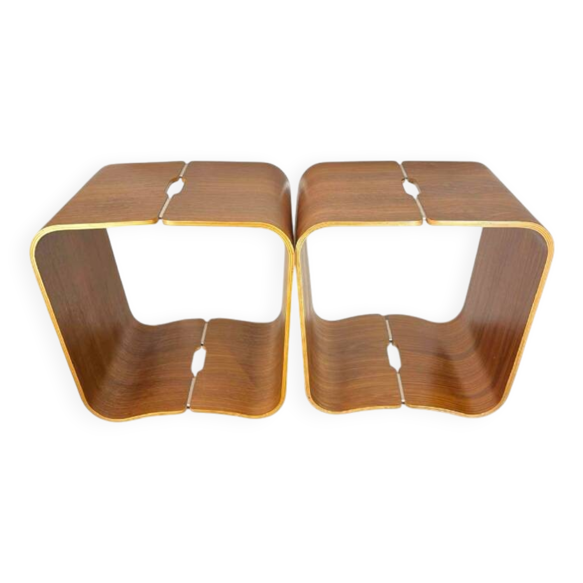 Pair of stools / side tables, rosewood aluminum, multi-plex wood