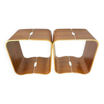 Pair of stools / side tables, rosewood aluminum, multi-plex wood